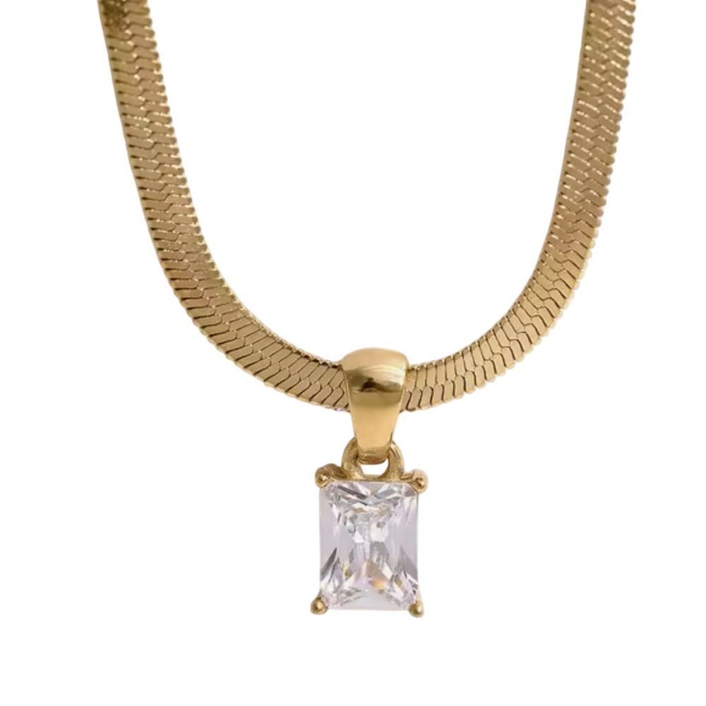CZ Pendant Gold Snake Chain Necklace Stainless Steel